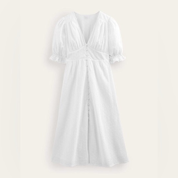 Boden NWT White Broderie Midi Tea Dress Size 10R - Picture 3 of 8